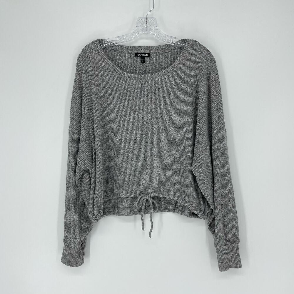 Express Cropped Heather Gray Ribbed Top Size Small - Picture 2 of 6